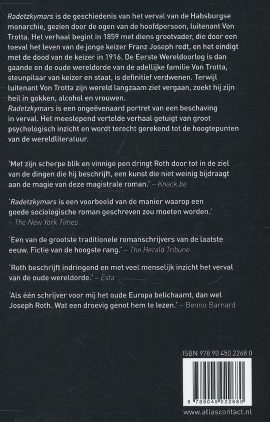 Boekomslag van 'Radetzkymars' met tekst en ISBN-barcode.