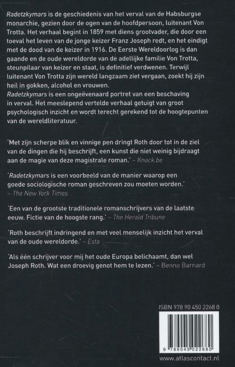 Boekomslag van 'Radetzkymars' met tekst en ISBN-barcode.
