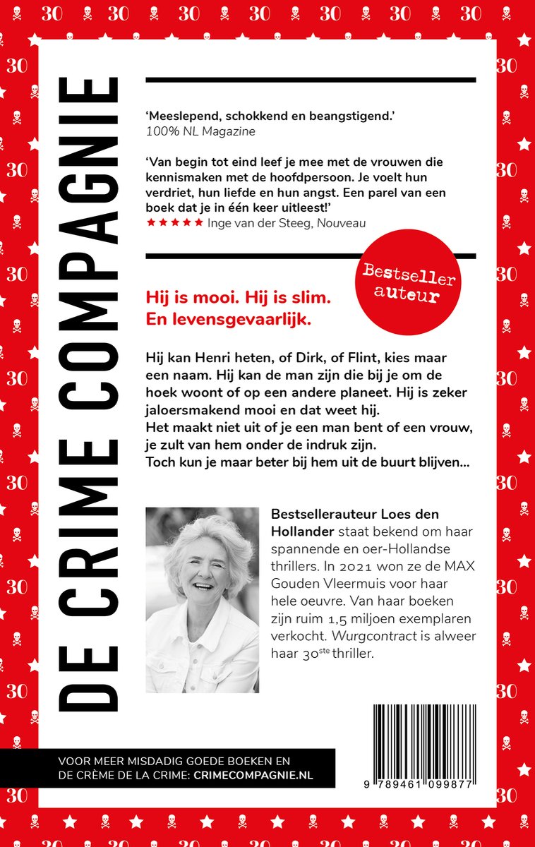 Boekomslag met foto van Loes den Hollander, auteur van thrillers. "Wurgcontract" is een thriller.