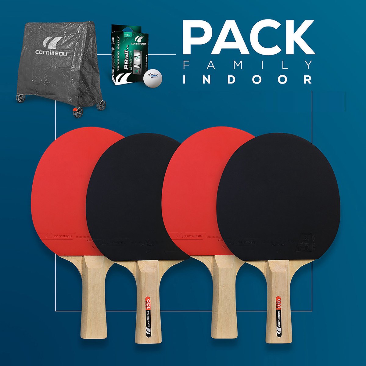 Cornilleau Tafeltennis bat set indoor Family pack Naturel