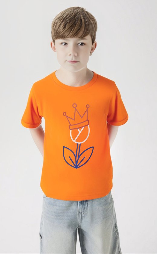 T-shirt Oranje enfant Tulipe & Couronne | Fête du Roi | Hollande | Championnats d'Europe - Championnats du monde - Jeux olympiques | Orange | Enfant 7-8 ans | Taille 128