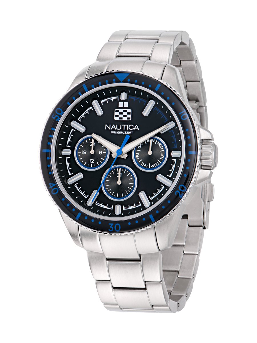 Nautica Nct Windrose Kwarts Analoog Horloge Zilveren Toon Case: 100% Stainless Steel | Armband: 100% Stainless Steel 46 mm NAPWRF407