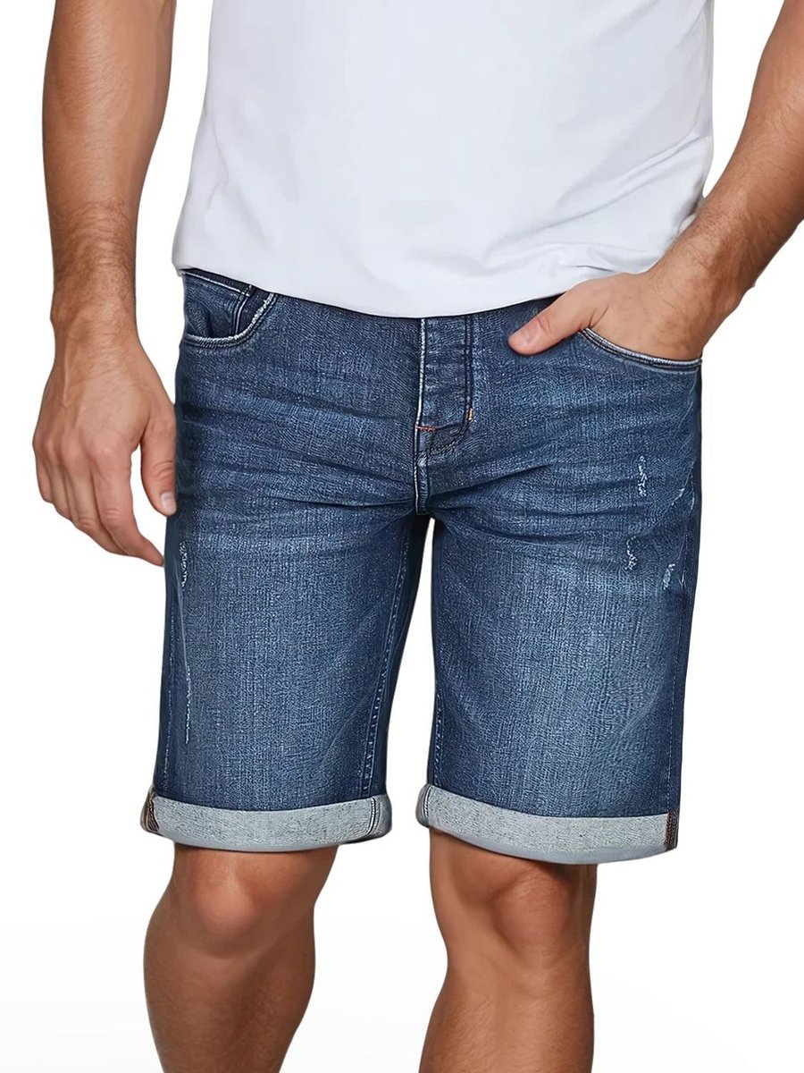 riverso Heren Short Broeken RIVTom regular/straight Fit Blauw W 44 Volwassenen Stretch Jeans Korte Broek