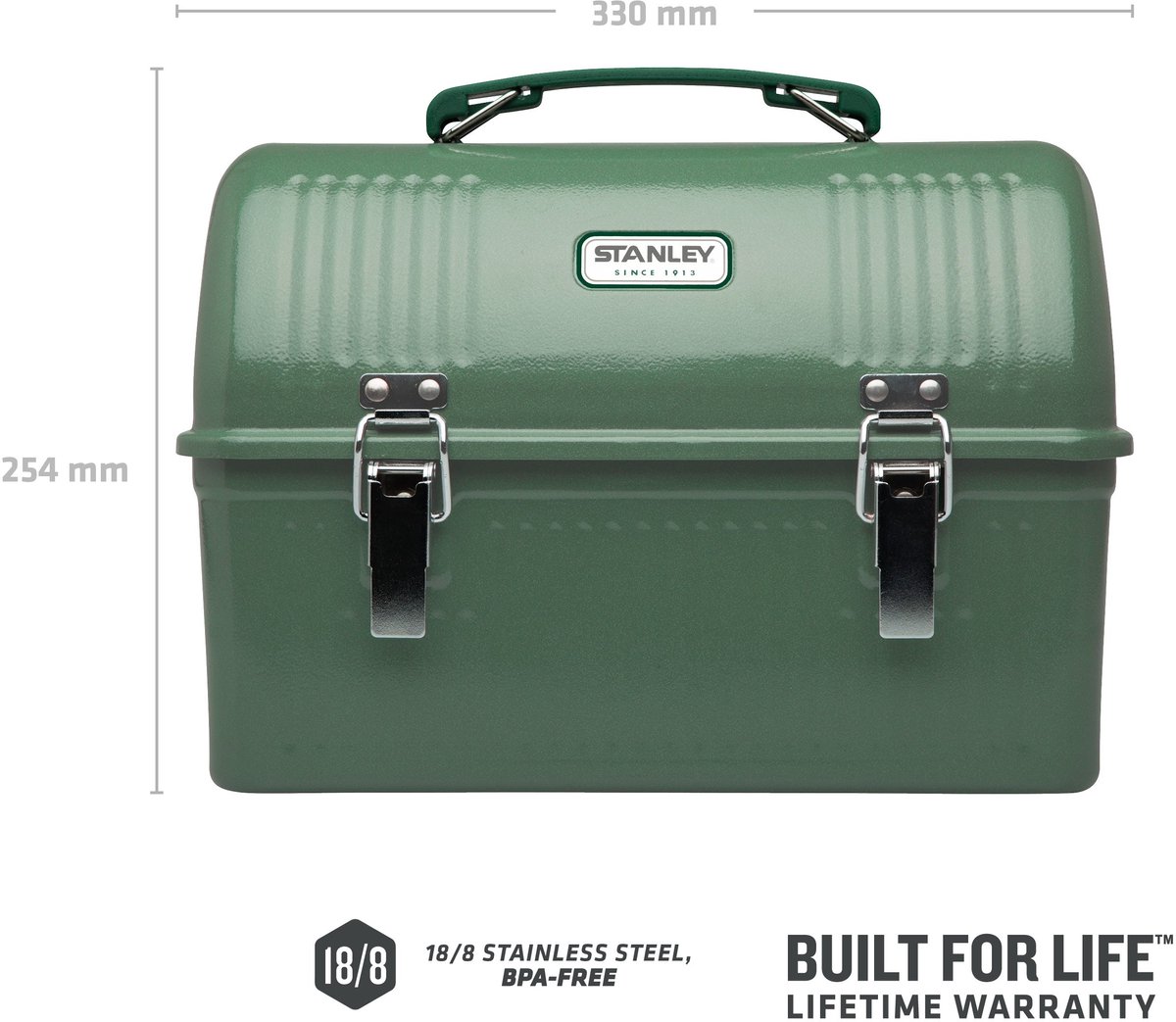 Stanley Classic Lunch Box 9.5L - Roestvrijstalen Lunchbox met Handvat - BPA Vrije Voedselcontainer - Ook Geschikt voor Vacuümfles of Reisbeker - Hammertone Green – foto 2