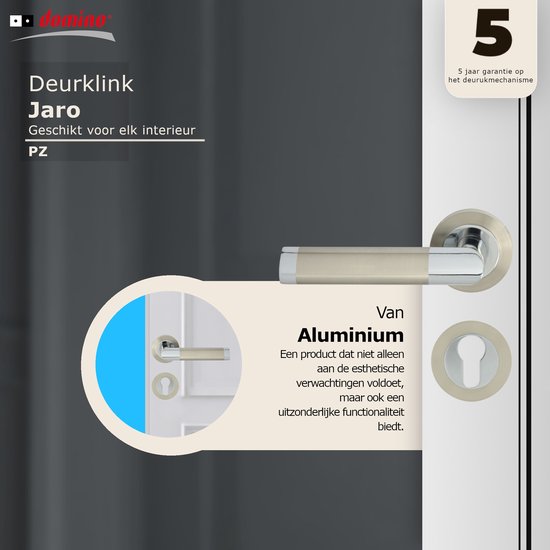 Poignée de porte Domino® JARO R ECO M6 M9 - Chrome/ Nickel - Cylindre profilé PZ avec rosace ronde - Ferrures de porte en aluminium - Poignée de porte pour porte de chambre, porte de bureau, porte de cave et porte intérieure