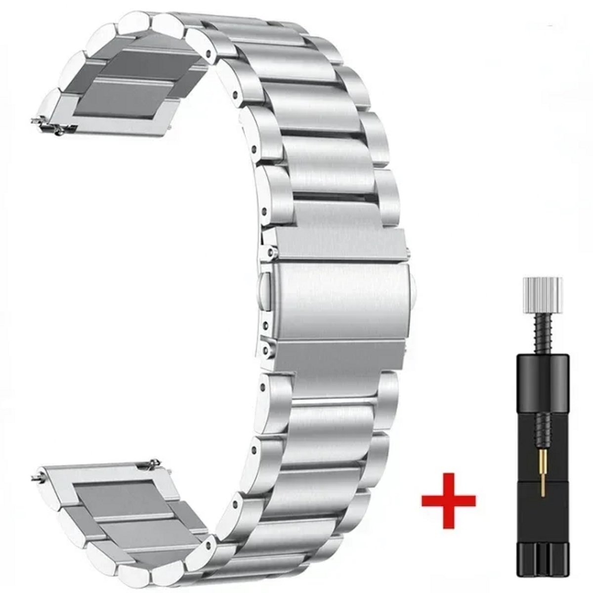 DrPhone ELITE - 22MM Metalen RVS Horlogeband - Perfecte Pasvorm - Inclusief aanpaskit - Universeel - Zilver