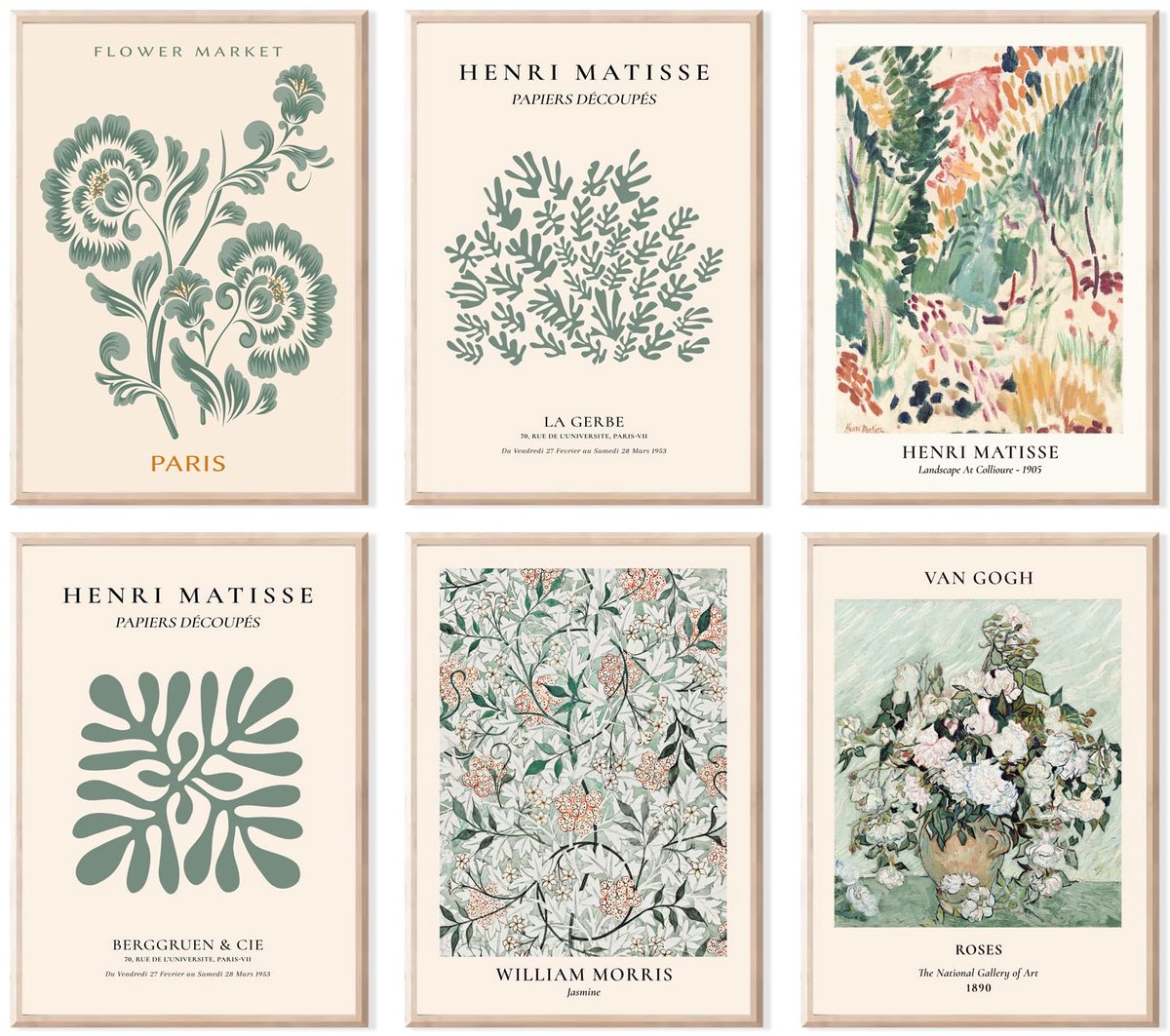 Unyqoos Set van 6 Moderne Kunstdrukken op Canvas voor Stijlvolle Wanddecoratie in Huis en Kamer groen