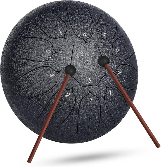 Zungentrommel 356mm, Steel Tongue Drum 15 Noten, Regentrommel, C-Dur-Tonart, Regenglockenspiel mit 2 Schlägeln & Tragetasche, Handpan-Trommel, Schlaginstrument für Musikunterricht & Yoga, Grün | DE