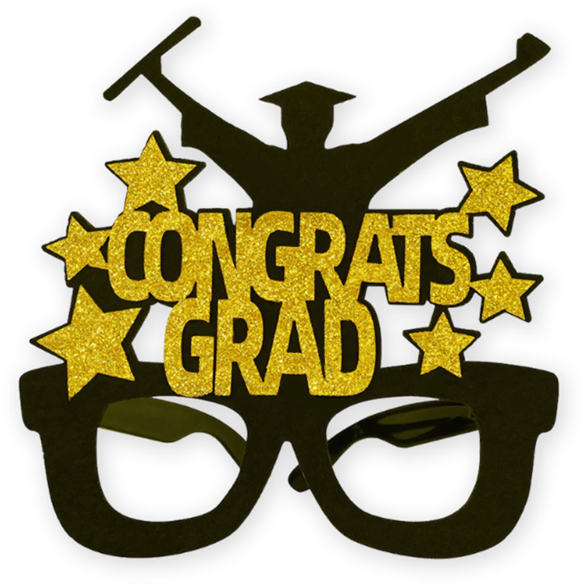 LUQ - Feestbril Graduation – Grote Zwart & Goud Bril – Feestaccessoire voor Afstuderen & Geslaagd Momenten