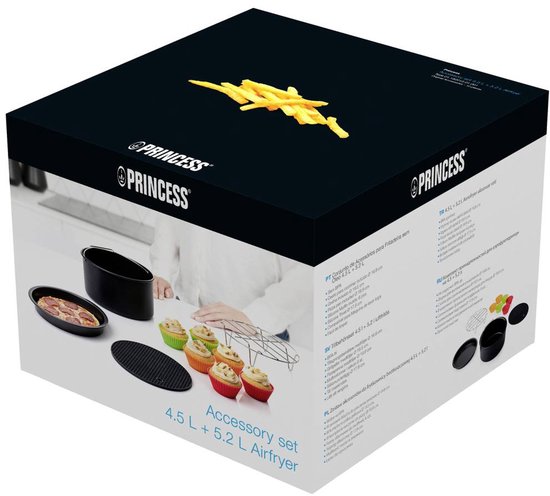 Princess 182012 Airfryer Accessoireset 10-delig - Accessoire voor heteluchtfriteuse - Grillrek - Pizzapan - Muffinset - Bakblik - Siliconen onderzetter - diameter 19,8 cm