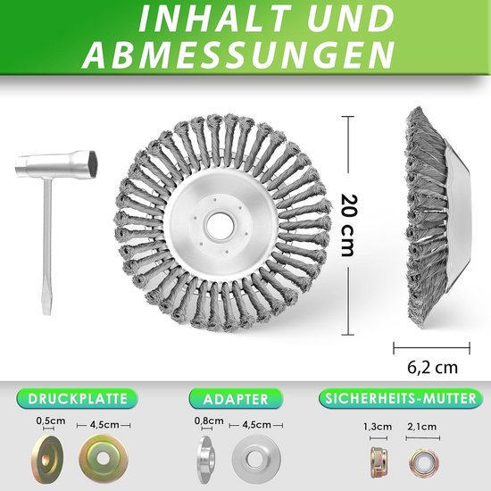 Onkruidborstel voor Bosmaaier - 200 mm Ronde Draadborstel met Kegelvorm - Verwijdert Moest en Onkruid Efficiënt — afbeelding 3