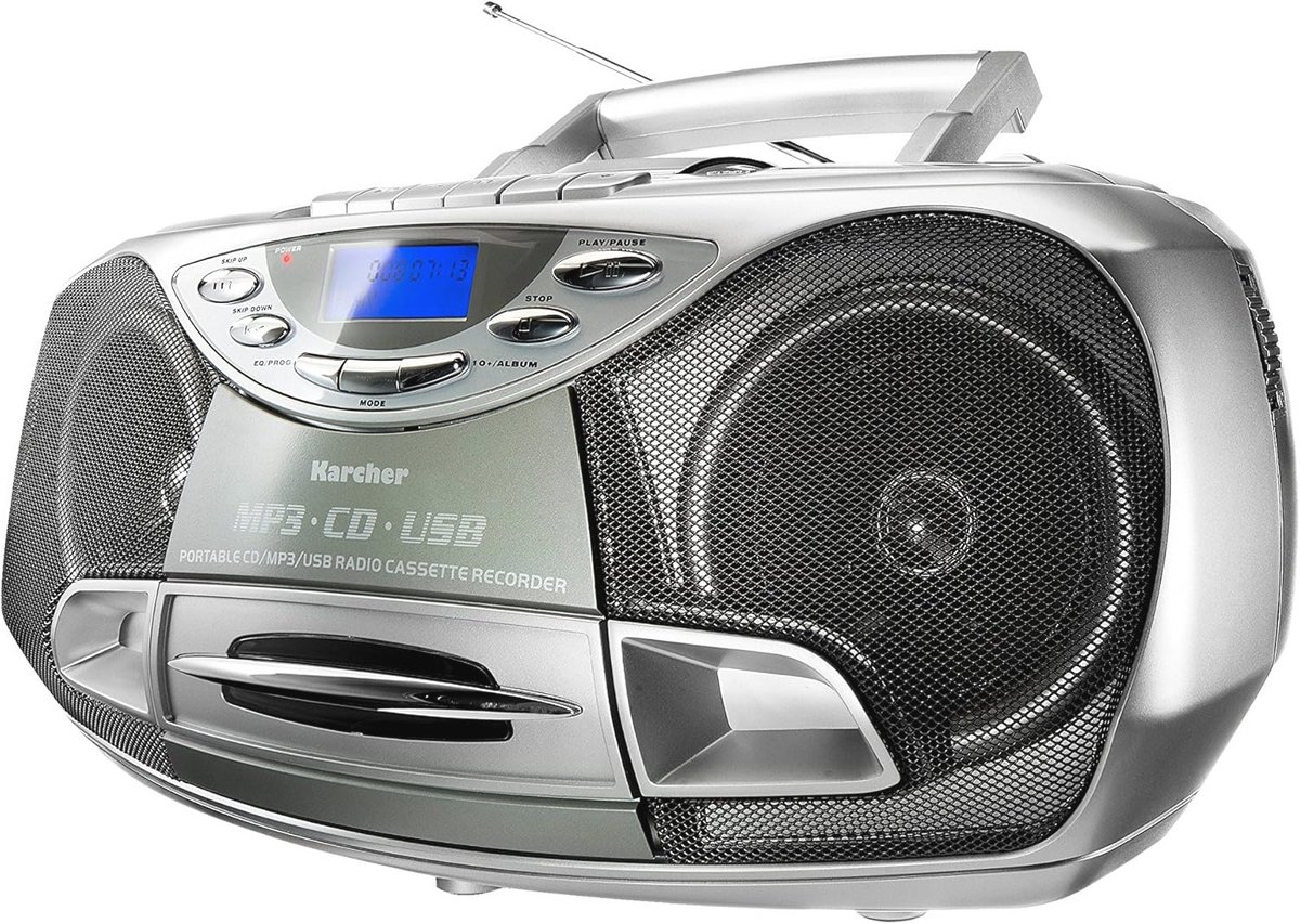Boombox met CD-speler, FM-radio, Cassettespeler en MP3-speler via USB