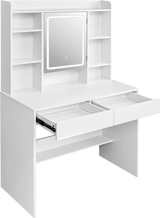 xDays Luxe Kaptafel Met Spiegel en LED Verlichting - Moderne Make up Tafel - 145x90x40cm - 2 lades en 9 vakken