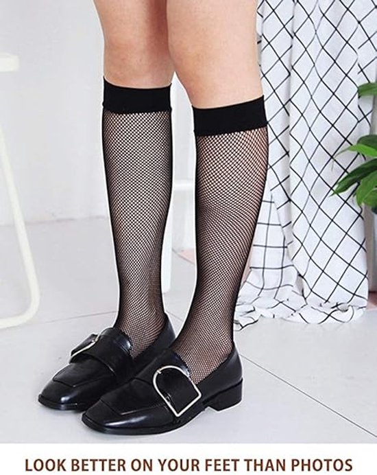 6 stuks dames netkousen, kniekousen, netkousen, holle transparante panty's kuitsokken 23 cm (zwart) van Merkloos — afbeelding 3
