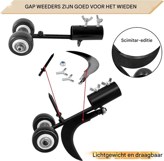 Onkruidverwijderaar - 2-in-1 Garden Weeder - Met Wielen - Tuinonderhoud & Opruiming - Curved Metal Lever - Tuiniers - Wortelverwijderaar - Metaal - 30x25cm - 1 stuk van Noble House — afbeelding 3