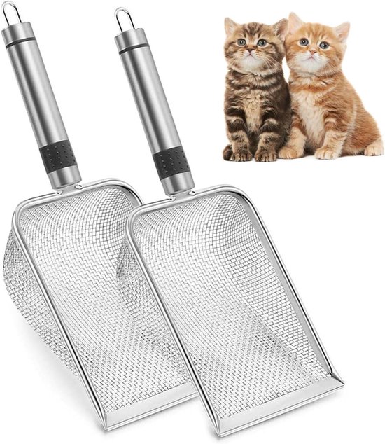 Allecto plus - Tuinzeef Set van 2 stuks voor Aarde en Compost, Roestvrij Staal met Handvat, Kattenstrooischep en Kattenschep, 2mm Zeefschep voor Tuin en Kattenbak Reiniging.