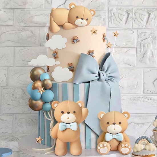 Taartdecoratie set Beer Blauw Roze voor Gender Reveal en Babyshower