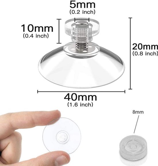 Zuignap met Schroefdraad 50 mm, 15 Stuks Transparante Zuignappen met Kartelmoer, Raamzuignappen, Grote Zuignap, voor Gebruik in Badkamer, Auto
