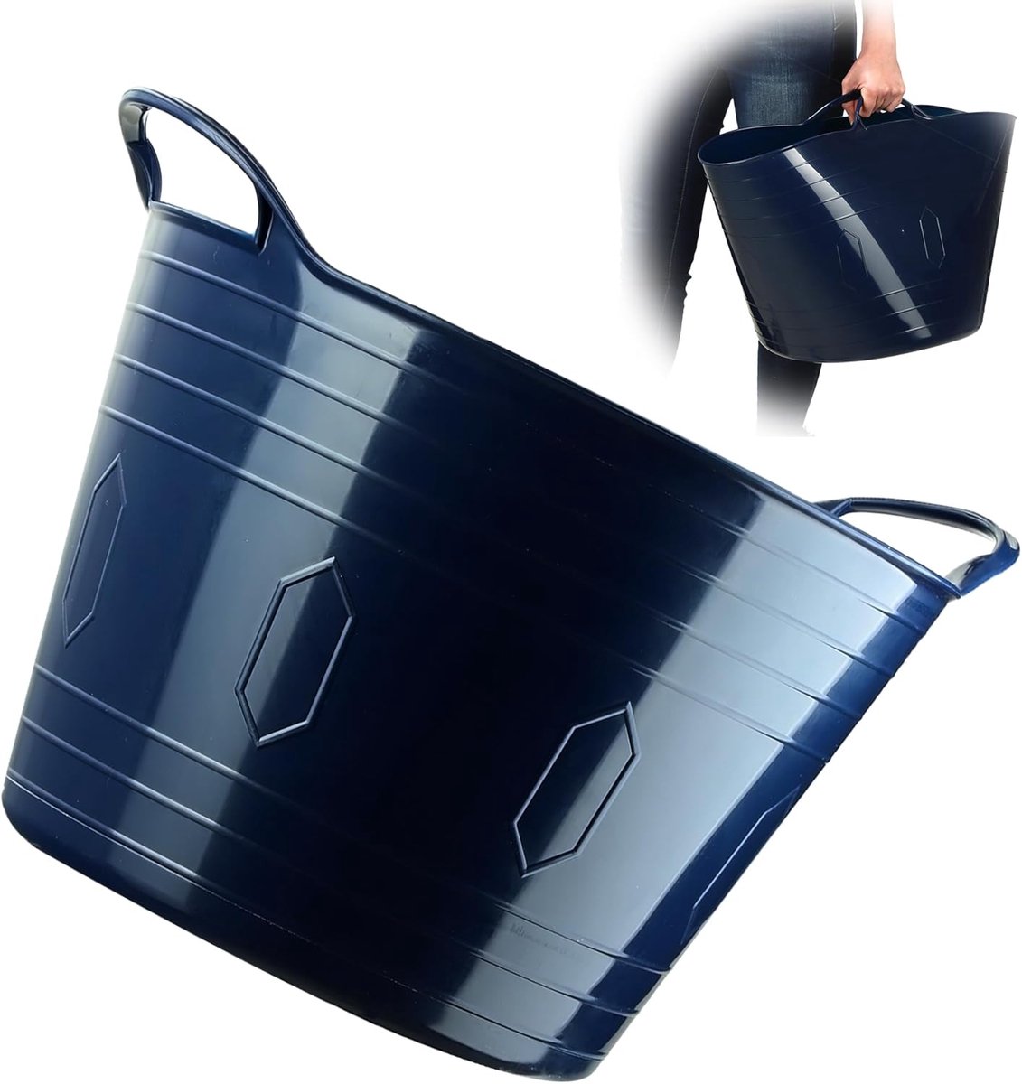 Goedkoopste Flexibele Kunststof Mand met Handgrepen - Multifunctionele Ronde Container voor Wasgoed en Speelgoed (42 Liter, Marineblauw
