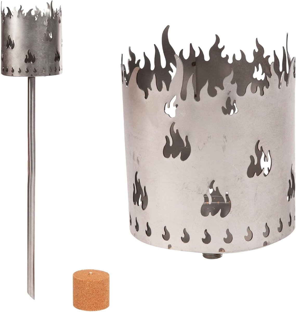Tuinfakkel voor buiten met vlammotief, 1x brandstofelement - houtsnippers met was - Zweedse fakkel, pelletfakkel, vuurzuil, vlamschalen, wasfakkel, tuinlamp