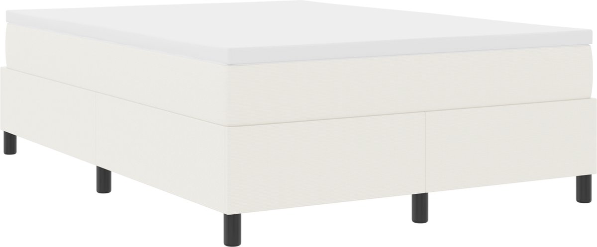 vidaXL Boxspring - bed - Crème - en - Wit - 140 - x - 200 - cm - Corduroy - stof Crème en wit