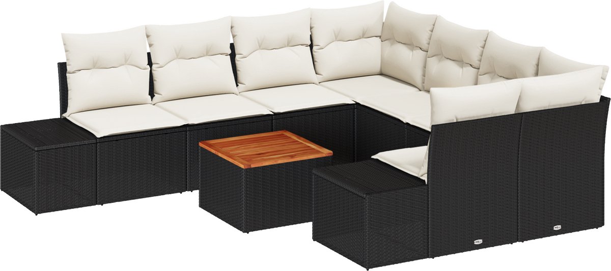 vidaXL - Tuinbank - Set - met - opslag - 9 - pcs - Zwart - en - Crème - poly - rattan