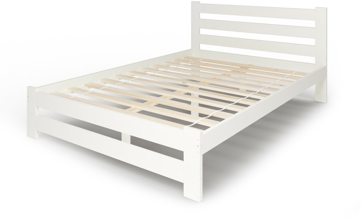 PARWOOD Nebraska - Houten Bed - 140x200 - Wit - Scandinavische Dennenhout