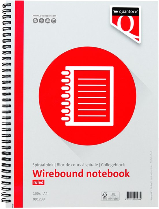 Foto: Spiraalblok quantore a4 gelinieerd met zijspiraal pak 5 stuks