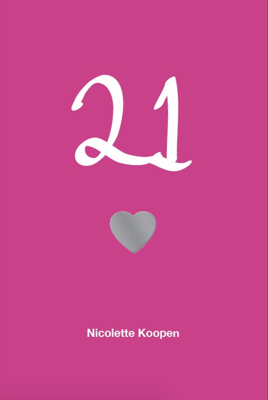 Boek met de tekst '21' en een hartje op een roze achtergrond.
