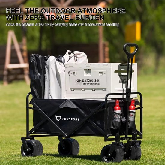 FOXSPORT Bolderkar 8 inch - Incl. Campingtafel Zwart - Camping trolley - Wagen Draagbare - Outdoor aanhangwagen - Picknick en Bbq - Bolderwagen met Duwstang - Tot 100kg Draagvermogen - Zwart van Fox — afbeelding 5