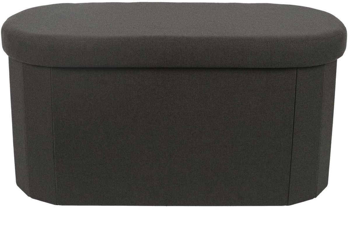 Home Deco Factory Poef/hocker opvouwbaar - ovaal - opbergbox - zwart - polyester/mdf - 76 x 38 cm