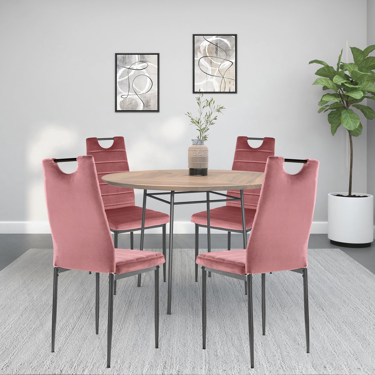 Notio Living Mandy-Eetkamerstoel - Donkerroze Fluweel - Set van 4 Rood