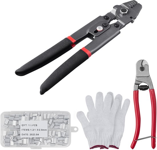 Draadkabel Krimptang Draad Touw Swager Crimper Vissen Krimptang met 150 STKS Aluminium Dubbele Vat Ferrule Krimplus Mouwen-Wit