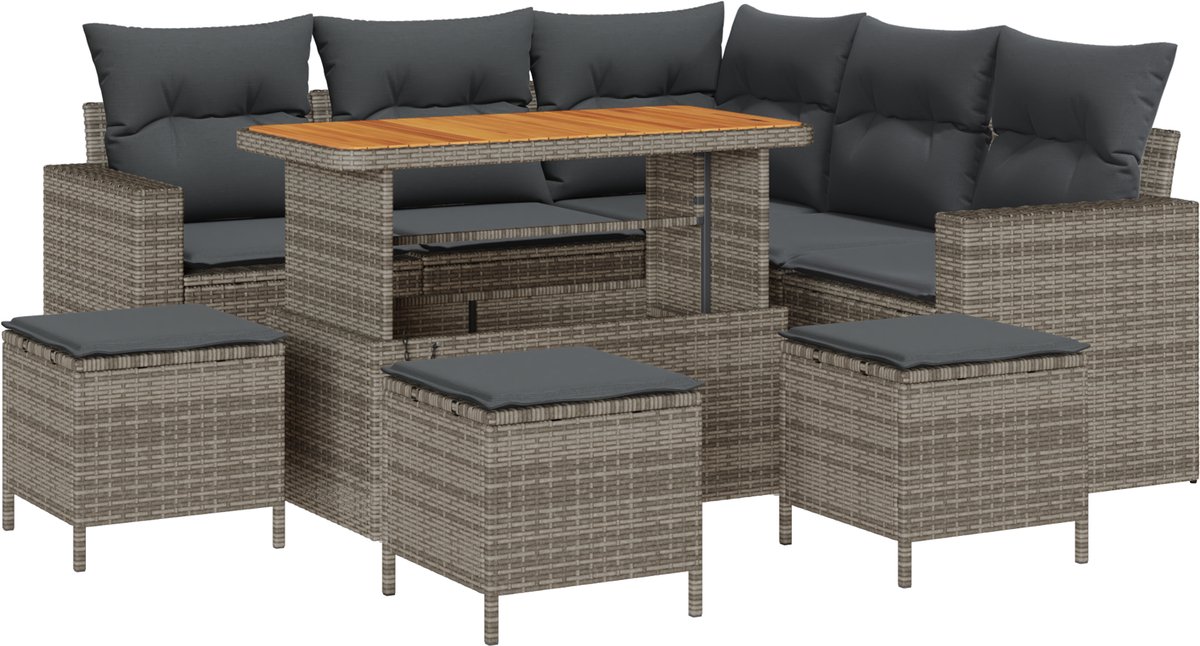 vidaXL - Tuinbank - Set - met - kussen - 10 - pcs - Grijs - poly - rattan