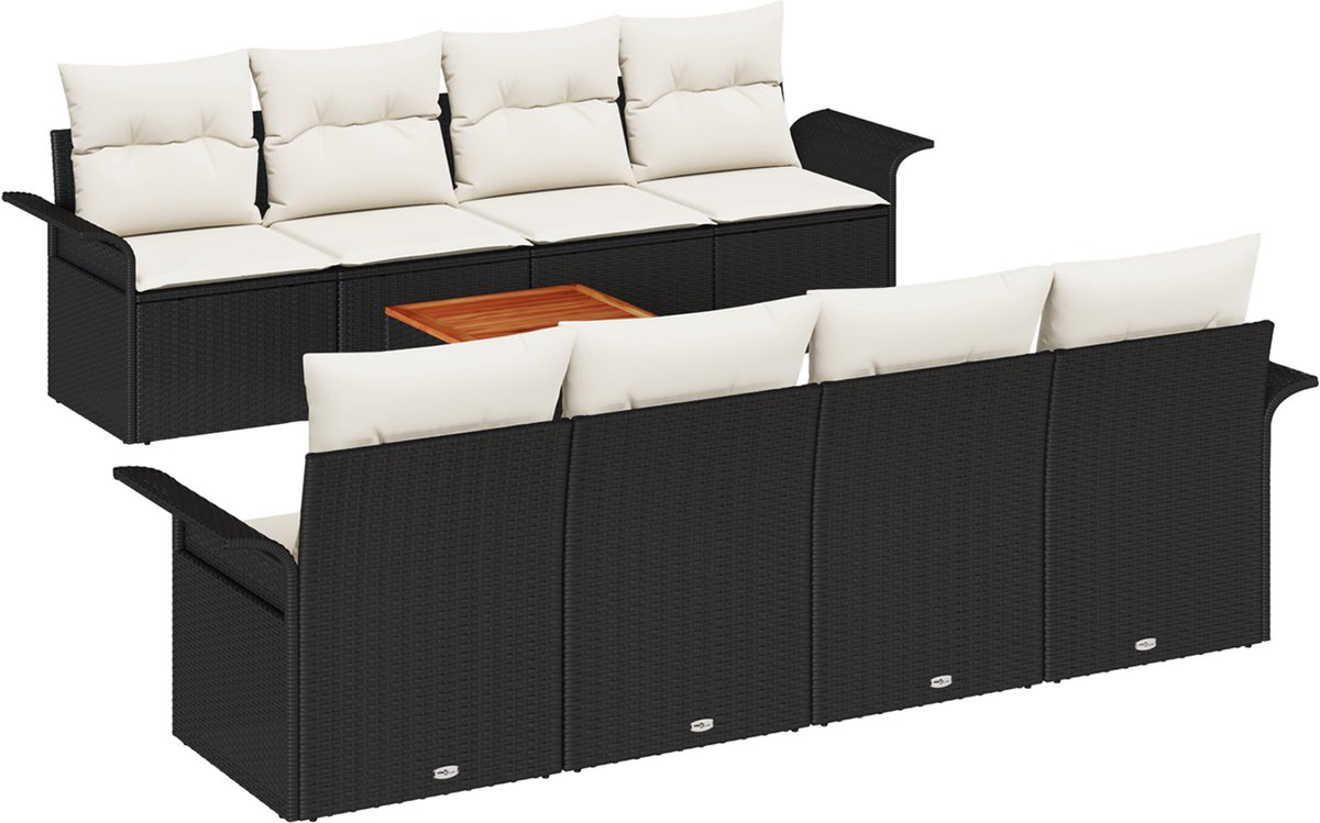 vidaXL Tuinbank - Set - 9 - st - Zwart - en - Crème - poly - rattan Zwart en crème
