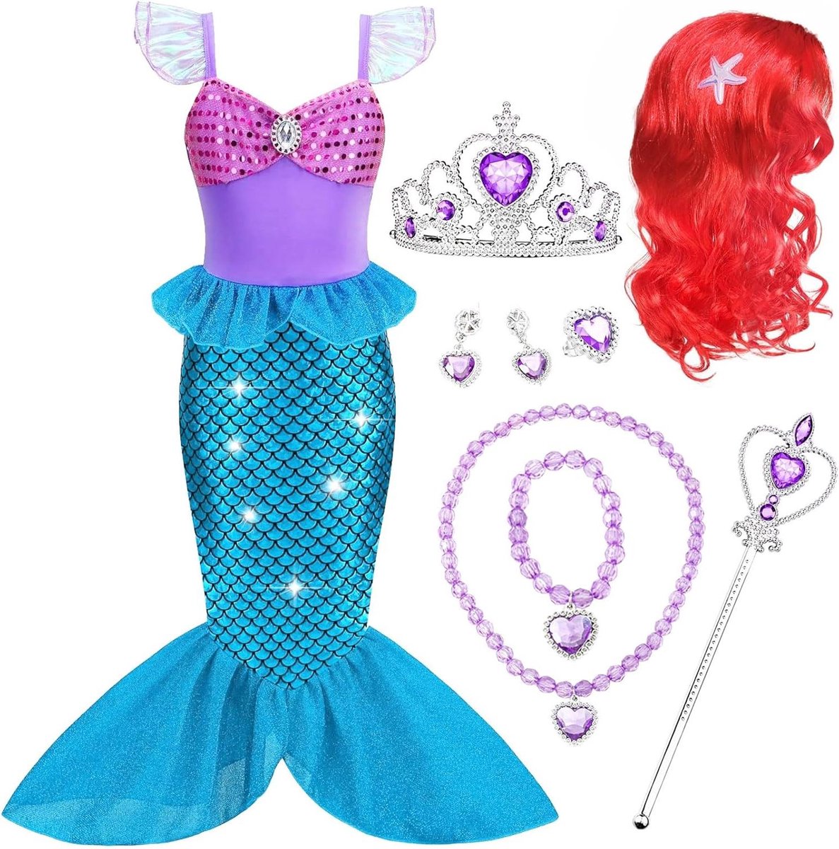 Zeemeerminnen Prinsessenjurk voor meisjes - 9-delige set met accessoires