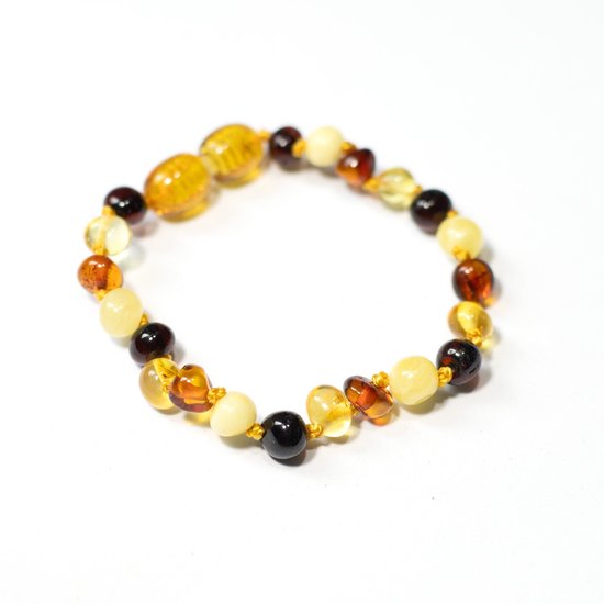 Baby/Kind - Barnsteen armbandje - ronde kraaltjes - 14cm - Gemengde kleuren — afbeelding 2