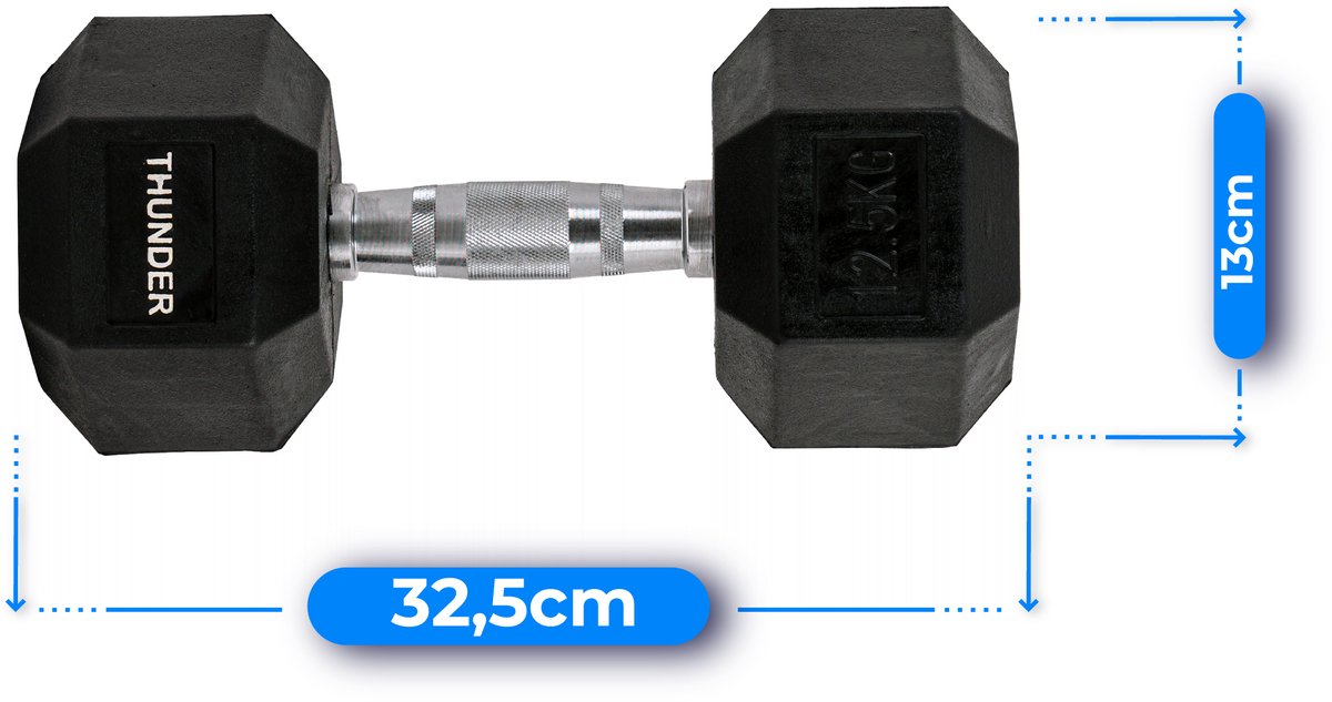 THUNDER® HEXAGONAL-DUMBBELLS-12,5KG Zwarte Rubberen Halter Stalen Kern Voor Krachttraining & Fitness Antislip Duurzaam & Professioneel Per Stuk - Stevige Grip – foto 7