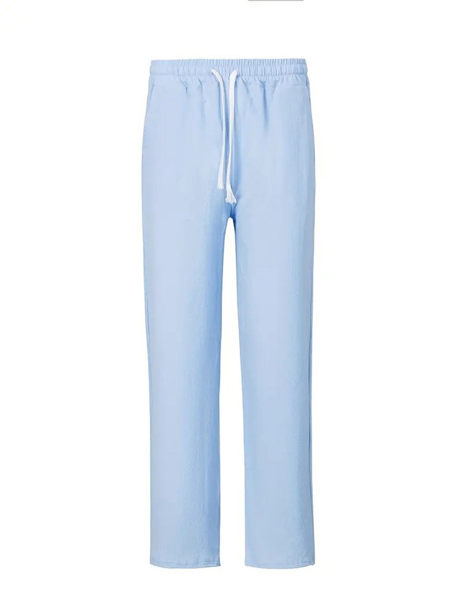 Bovista Linnen Broek Heren Zomerbroek Volwassenen Lange Broek Pantalon Strandbroek Zomer Ibiza Stijl Lichtblauw