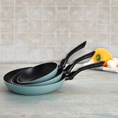 Bol.com 3-delige pannenset - aluminium - geschikt voor diverse warmtebronnen - 18-22-26 cm - blauw aanbieding