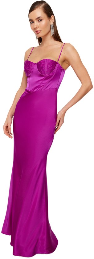 Trendyol Smaragdgroene Effen Geweven Satijnen Maxi-Avond- En - Main Image