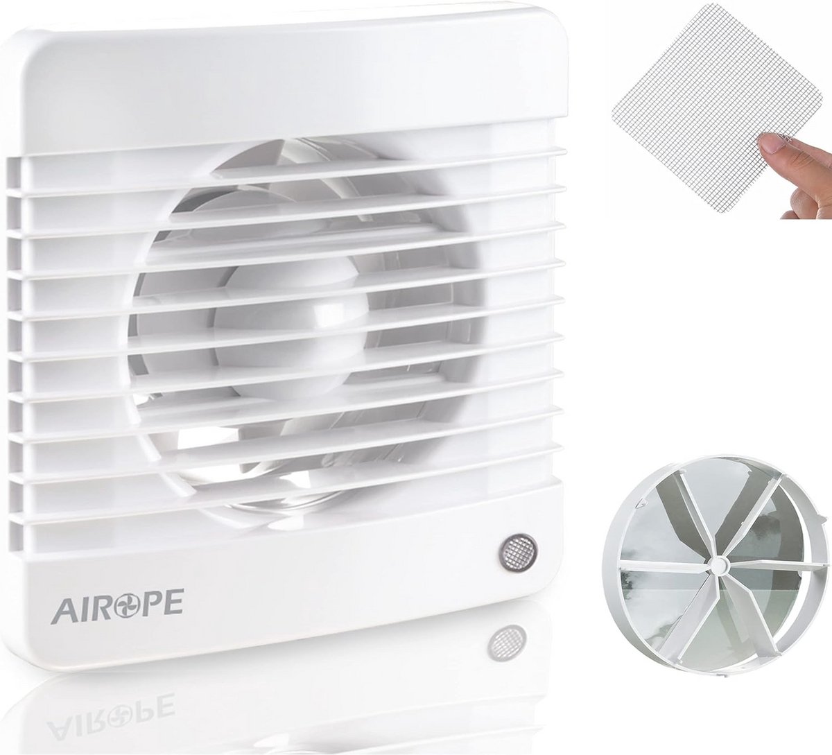 Stille 150 mm afvoerventilator met terugslagklep en geïntegreerd muggenfilter voor badkamer, keuken en toilet