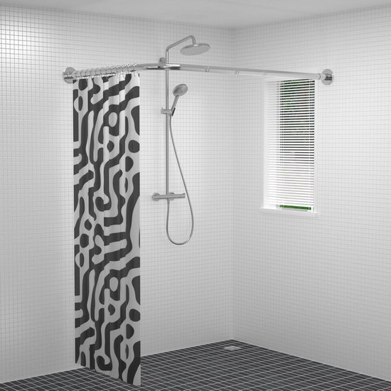 LifeStages® Tringle à rideau de douche 120 x 190 cm, forme L pour tringle à rideau de douche, tringle à rideau de douche réglable avec 12 anneaux de rideau de douche