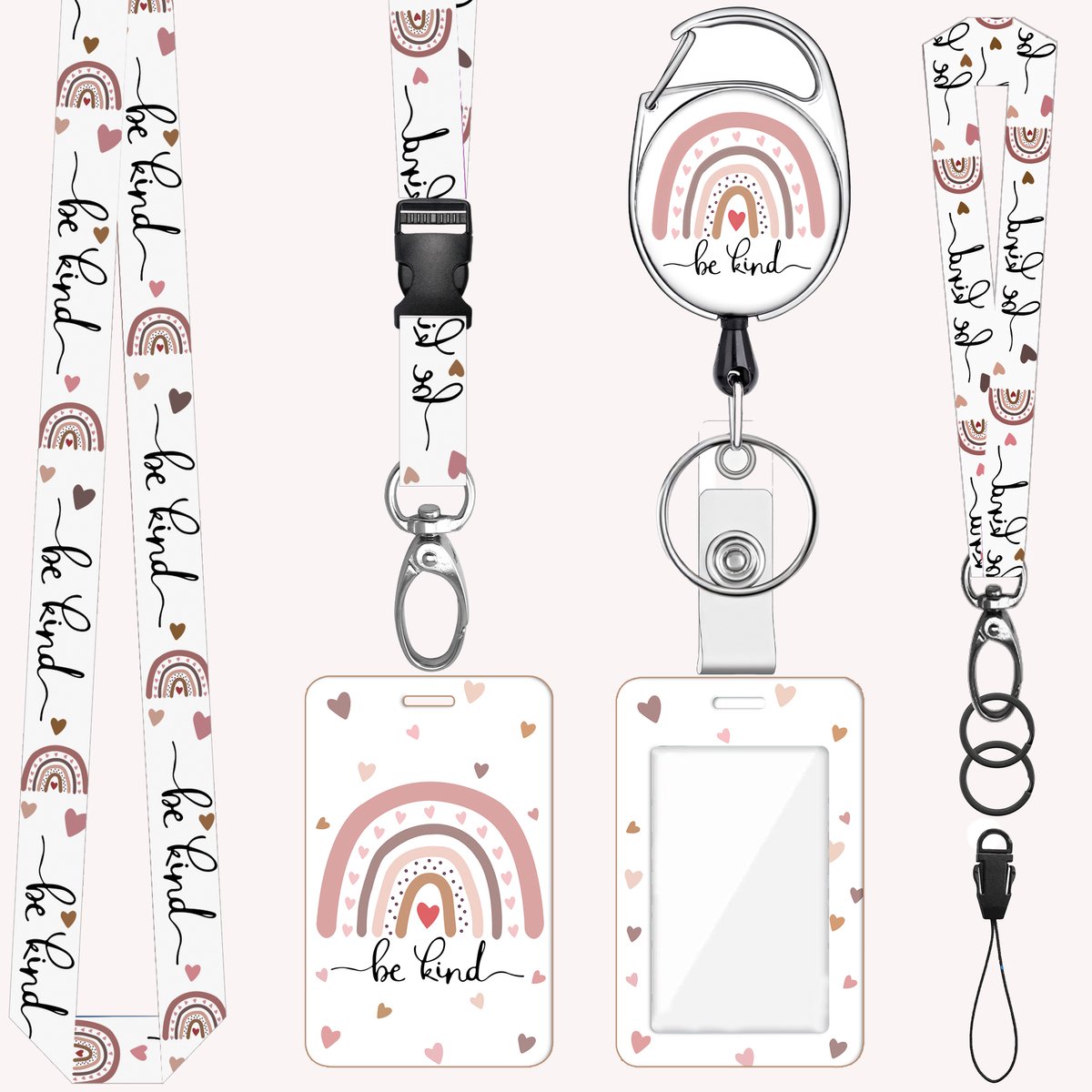 Nek en Pols Keycords met Uittrekbare Sleutelhanger & Badgehouder - Afneembare Lanyard - Trekkoord Badge Pashouder - Clip Keykoord - Intrekbare Houder voor Kaart/Sleutels - Universeel Telefoon, GSM Koord - Sleutelkoord/Nekkoord - Telefoonkoord Ketting