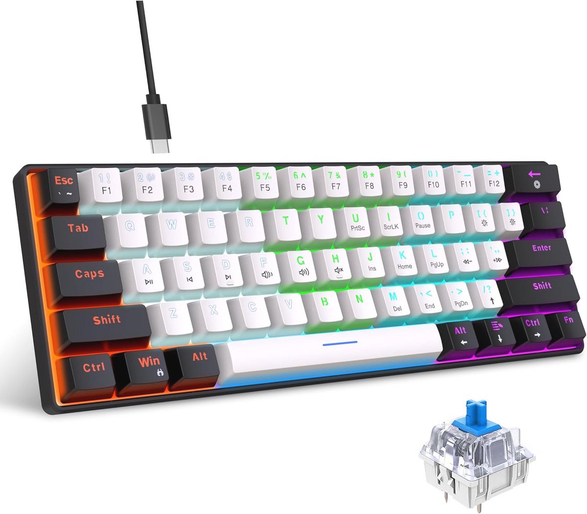 Mechanisch Gamingtoetsenbord 60% - Ultra Compact met RGB Achtergrondverlichting en Anti-Ghosting Toetsen