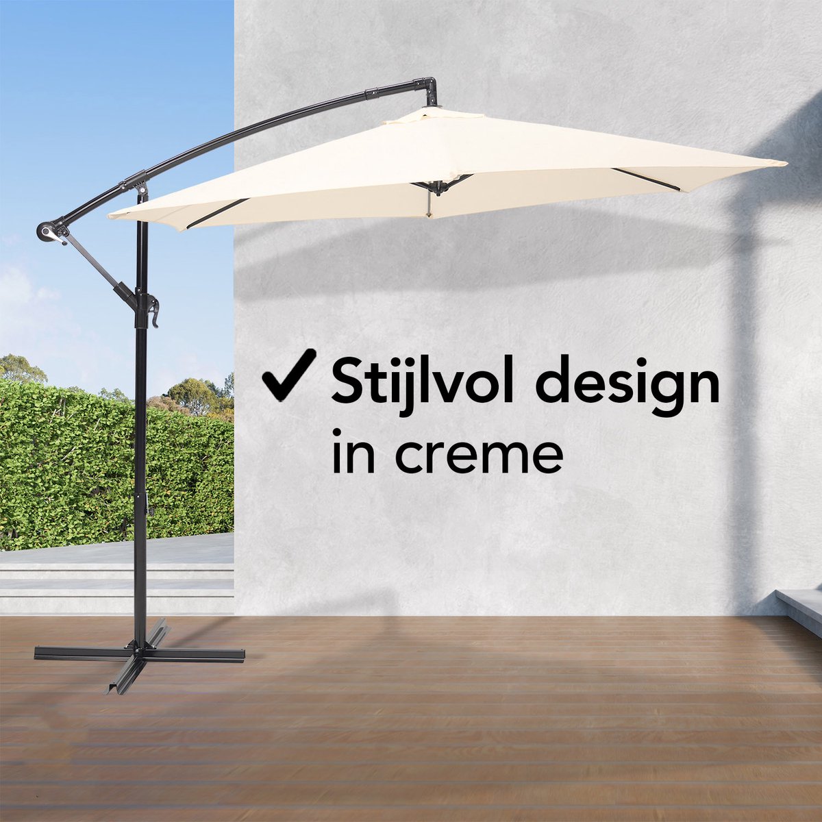 Brixy Zweefparasol - 300CM - Incl. Kruisvoet - Waterdicht - Verstelbare Hoogte - Creme – foto 2