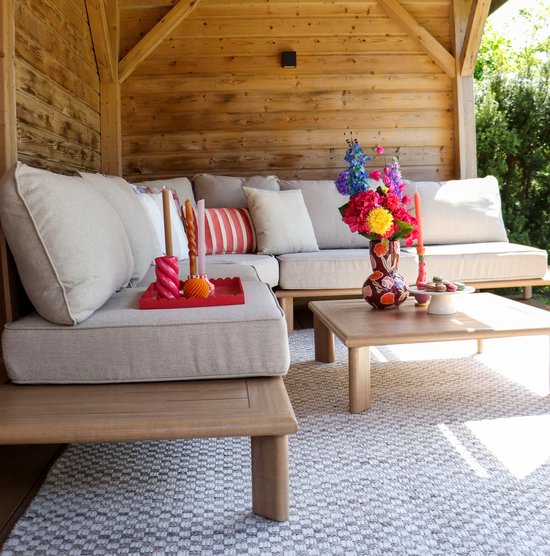 AXI Avery Salon de Jardin, angle, table basse, aspect bois, beige – Salon de jardin avec table - Structure en aluminium thermolaqué - 5 personnes