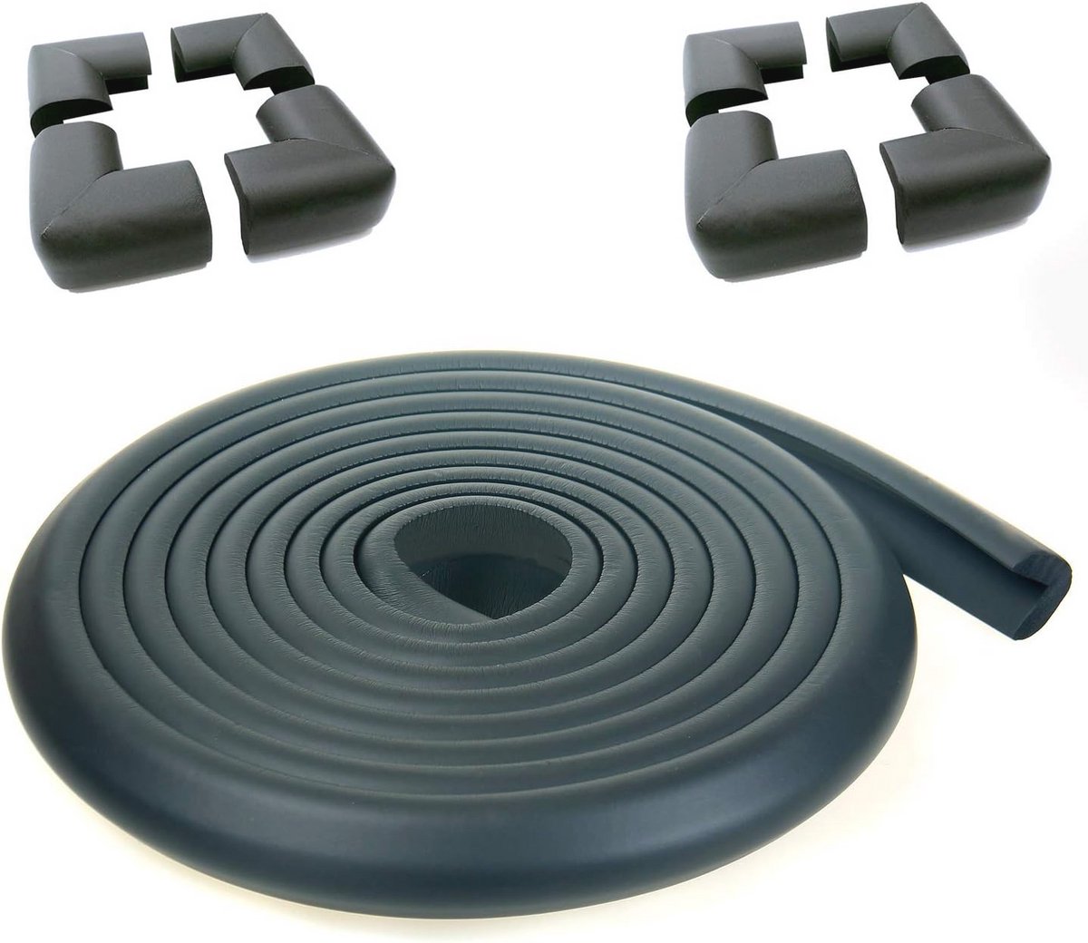 Image of 5m Randbescherming en 8 Stuks L-Vormige Hoekbeschermers voor Babyveiligheid - Extra Dikker Foam Stootkussen in Zwart