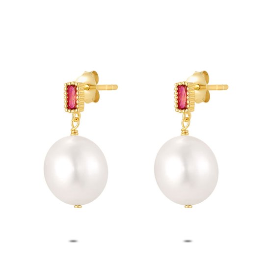 Devi - Parel oorbellen goud met granaat edelsteentje - I'M ME JEWELLERY