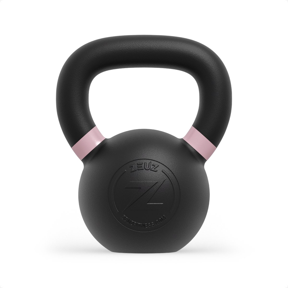 ZEUZ® Kettlebell 8 KG – Fitness Crossfit Sport Set – Gewichten - Conditie & Krachttraining – Gietijzer – Roze
